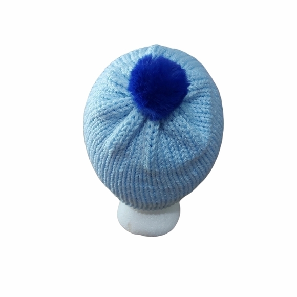 Hand Knit Unisex Child's Beanie With Faux Fur Pompom - Picture 5 of 6
